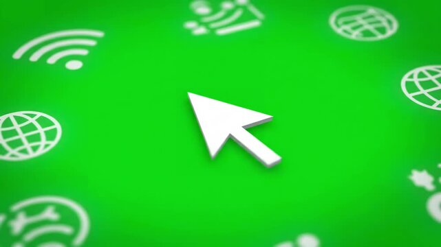 Green Screen animated symbol of arrow cursor mouse click with spark technology and internet icons animation flat illustration isolated on background chroma key scene 2 distortion, overlay, glitch