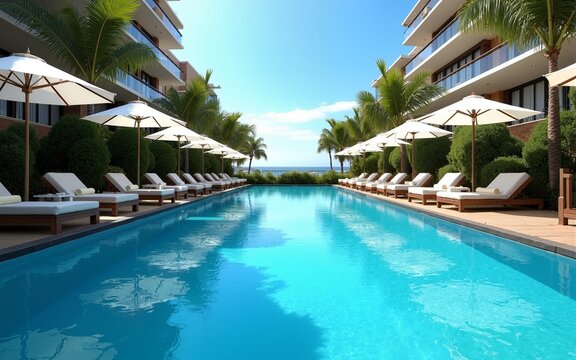 Outdoor resort pool  Swimming pool of luxury hotel. High quality