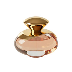 A luxurious glass perfume bottle with a golden cap