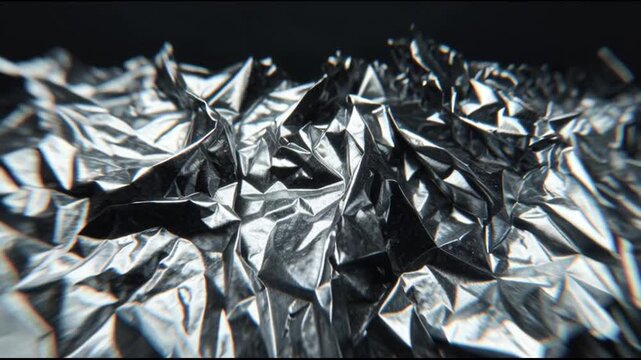Abstract close up of crumpled shiny silver foil texture background.