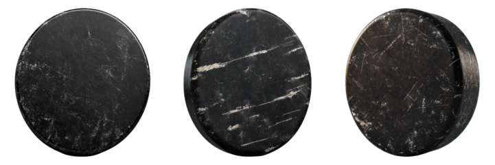 Three Hockey Pucks in different angles 