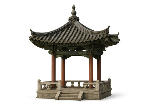 Traditional korean stone and wood pavilion with ornate roof detail, celebrating asian architecture and heritage on transparent background