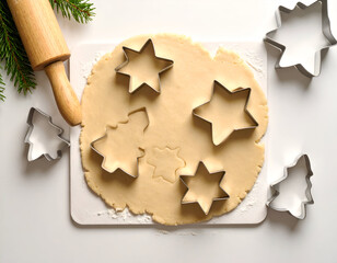 Christmas Cookie Preparation Cutting out star-shaped cookies on a cutting board, holiday baking
