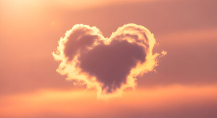Romantic heart cloud in the sky during sunrise or sunset on Valentine's Day