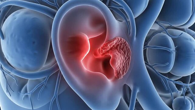 Medical Animation Ear Anatomy Showing Cells And Tissues With Pathological Conditions in Blue Tones
