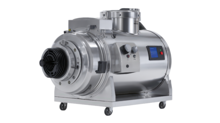 Side view of stainless steel industrial vacuum cleaner with control panel background isolated on a Transparent background, PNG file.