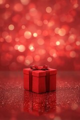 Red Gift Box on Sparkling Glitter Background