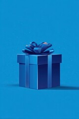 Blue Gift Box with Bow on Blue Background
