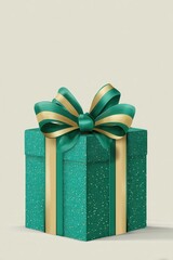 Teal Glitter Gift Box with Gold Bow