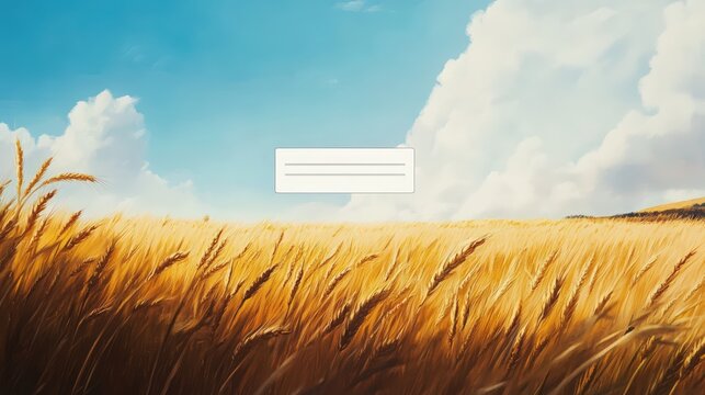 Wheat field under a blue sky with clouds