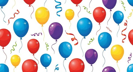 Pattern with colorful balloons and ribbons, joyful celebratory design