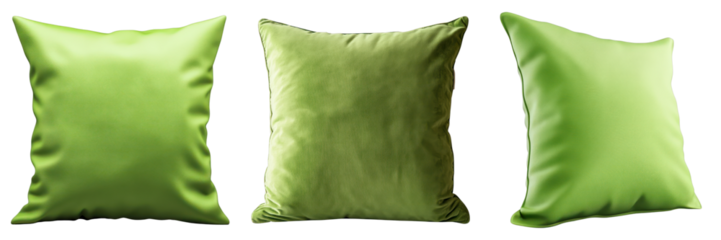 Three stylish green pillows are presented in an eye-catching arrangement