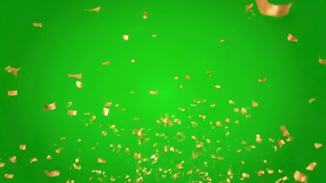 Green Screen 4k cracker golden confetti animation on scene 3 with distortion, overlay, glitch, static noise, scan lines black background, animated video loop