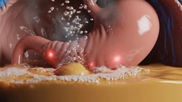 Medical Animation of Human Stomach with Gastric Fluid Digestive Process and Anatomical Details