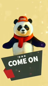 vertical HD animation of panda bear dancing with text promo template