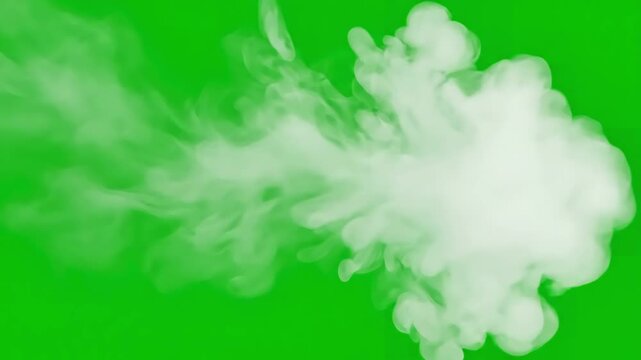 Aerial Smoke Puff with white blowing overlay isolated on alpha background in 4k distortion, green screen overlay, glitch, static noise, scan lines black background, animated video loop