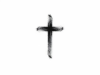 Hand painted black cross symbol isolated on white background