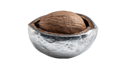 Silver nut with smooth finish background isolated on a Transparent background, PNG file.