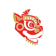 Vibrant and stylized chinese lion dance mask with intricate patterns and bold colors isolated on transparent background
