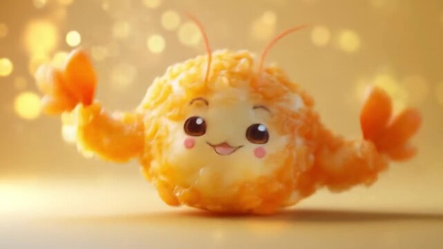 3d cute tempura shrimp character golden fried Videos
