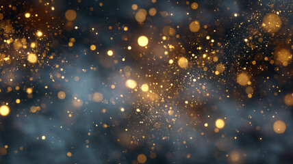Golden sparkles cascade against dark background, creating festive and magical atmosphere. shimmering lights evoke sense of celebration and wonder, perfect for holiday themes