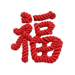 Traditional chinese character fu meaning fortune and good luck made from red rope isolated on transparent background