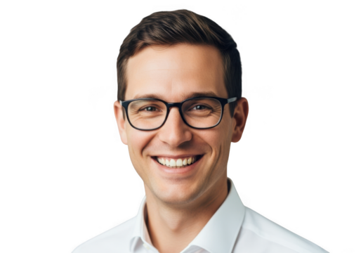 Smiling man wearing glasses isolated on transparent background
