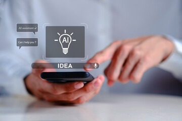 Smart Technology Interaction with AI Assistant Concept Using Smartphone for Idea Generation and User Feedback in Modern Communication