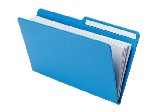  blue file folder isolated on a transparent background.