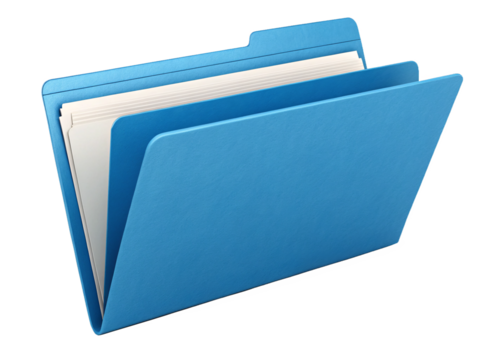  blue file folder isolated on a transparent background.