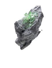 Rock with green crystalline growth, rough dark stone