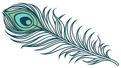Illustration of a single peacock feather with blue and green colors on a white background on transparent background silhouette © Optimus 