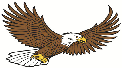 Illustration of a bald eagle in flight with its wings spread wide and talons extended forward on transparent background silhouette