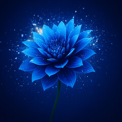 Obraz premium AI generated glowing blue flower with shimmering stardust particles on a deep background creating a magical serene and dreamlike fantasy atmosphere