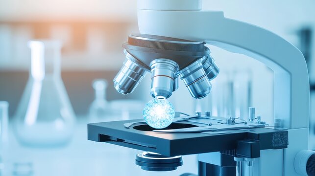 Microscope Studying a Glowing Cellular Structure for Scientific Research - Powered by Adobe