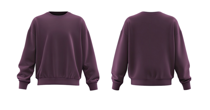 Purple sweatshirt front and back, isolated on black