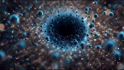Abstract digital artwork of a cosmic black hole with glowing particles. - Powered by Adobe