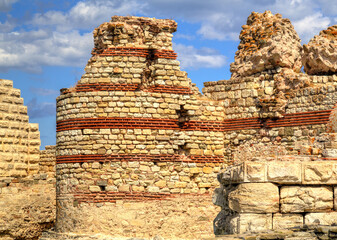 Ancient ruins in Messembria fortress in Nessebar, Bulgaria, Europe