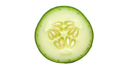 A single slice of cucumber on transparent background