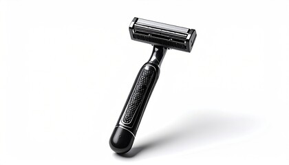 Glossy razor with textured handle on a white surface