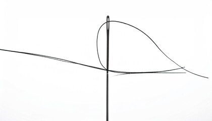 Threaded needle, minimal & clean against white background