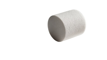 Single foam earplug casting soft shadow isolated on a Transparent background, PNG file.