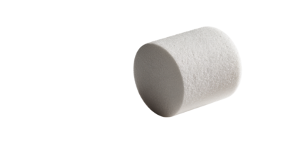 Single foam earplug casting soft shadow isolated on a Transparent background, PNG file.