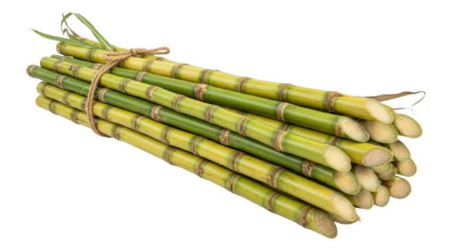 Bundle Of Sugarcane Stalks Tied Together With Twine isolated on Transparent Background