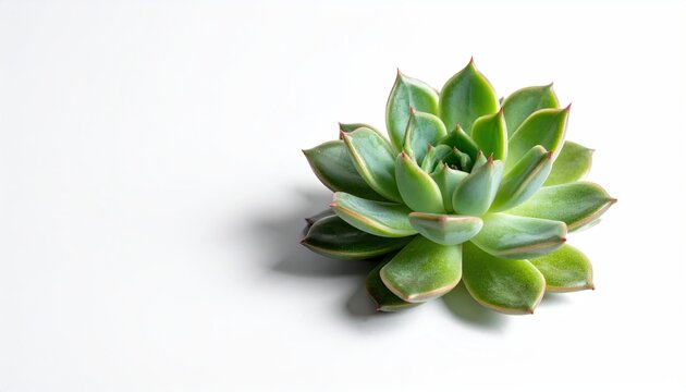 Green succulent rosette with reddish tips on white