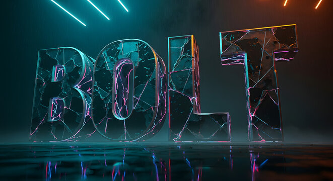 The word "BOLT" is depicted in a shattered, icy font with vibrant blue and orange lighting, creating a dynamic and visually striking design.