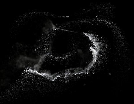 Swirling particles drift in darkness. Ethereal, abstract - Powered by Adobe