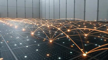 A digital landscape featuring glowing connections across a grid, symbolizing technology and network communications.