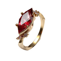 Gold ring with red marquise gem and smaller clear stones