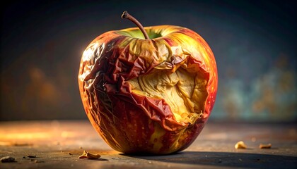 Close-up of a Spoiled Apple Showing Signs of Decay, Rotting and Aging Process